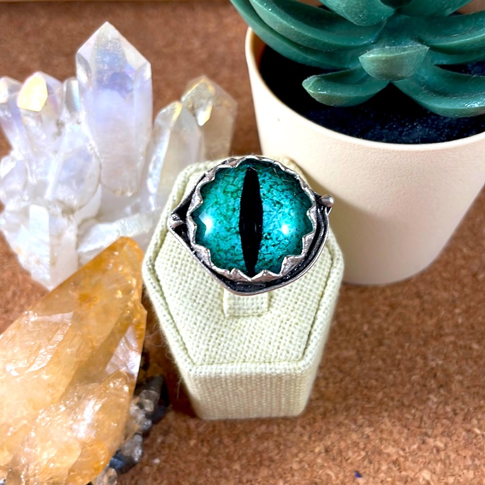 Glass evil eye talisman ring handmade